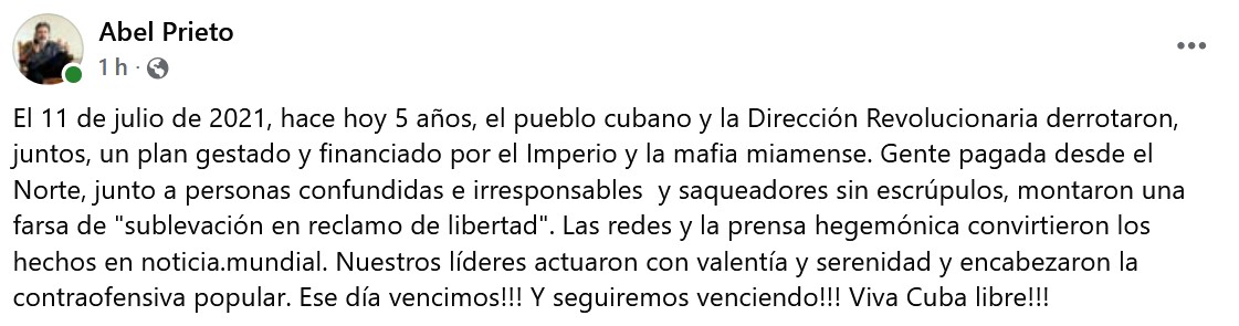 Abel Prieto llama «farsa» al 11J y desata una lluvia de críticas en el quinto aniversario de las masivas… – CiberCuba