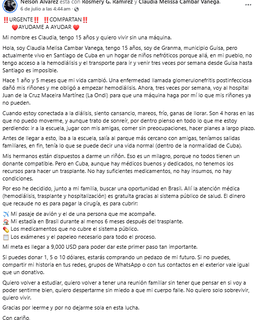 Claudia Melisa, 15 años: ‘Ella quiere vivir’ y necesita tu ayuda