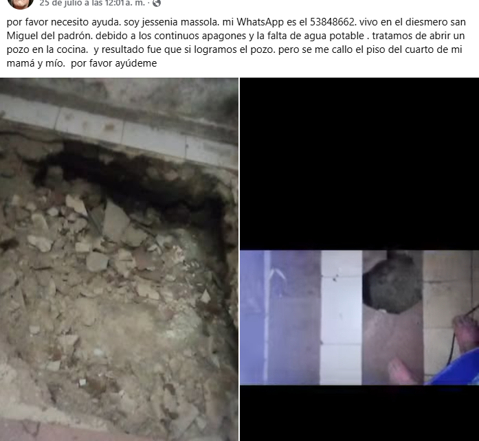 Hija del actor Carlos Massola pide ayuda tras desplomarse el piso de su casa por cavar un pozo ante la falta de agua