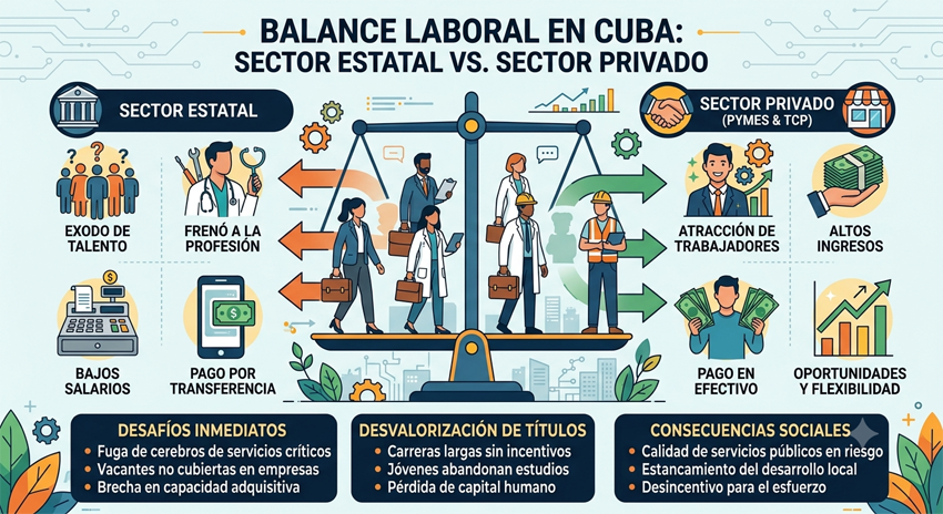 La balanza rota del trabajo en Cuba: cuando el talento busca refugio en el sector privado (+Infografía)
