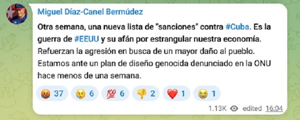 Díaz-Canel: Otra semana, una nueva lista de “sanciones”