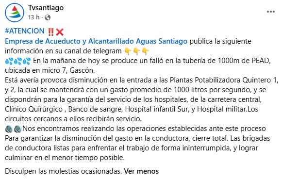 Nueva avería en conductora de Santiago de Cuba interrumpe el servicio de agua