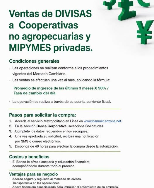 Banco Metropolitano informa sobre la compra de divisas para cooperativas y mipymes privadas en Cuba
