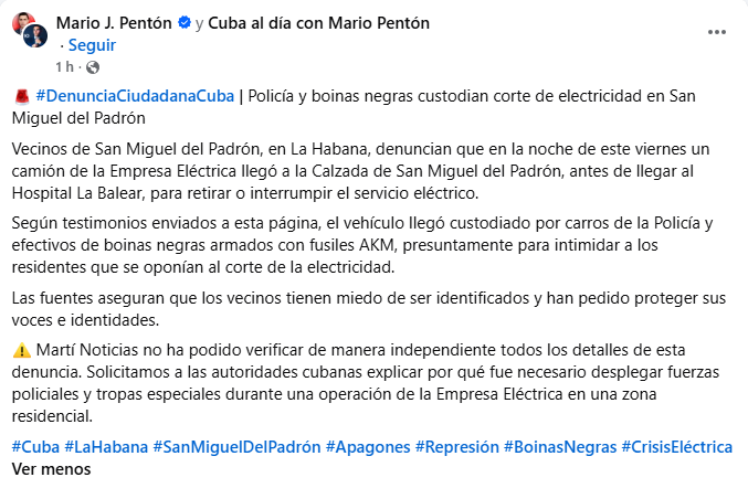 Denuncian presencia de militares en labores de la Empresa Eléctrica en San Miguel del Padrón