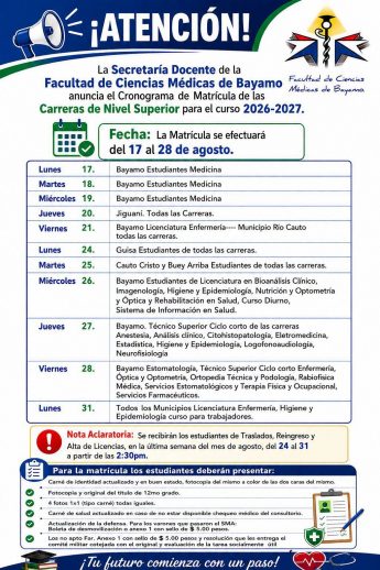 Iniciará en Granma matrícula a las carreras médicas del 17 al 28 de agosto La Demajagua