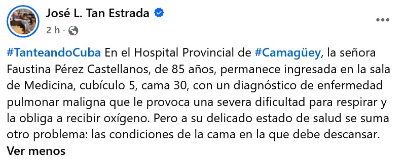 Anciana de 85 años ingresada en hospital de Camagüey: “Pasa la noche sin dormir por las chinches”