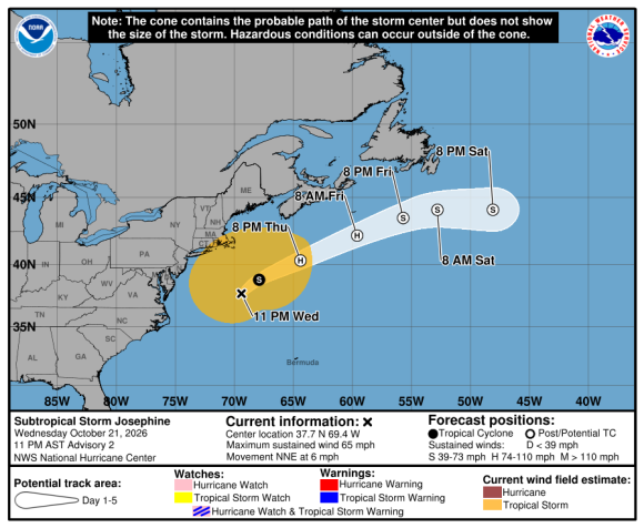 Se forma la tormenta subtropical Josephine; transita sobre el Atlántico occidental