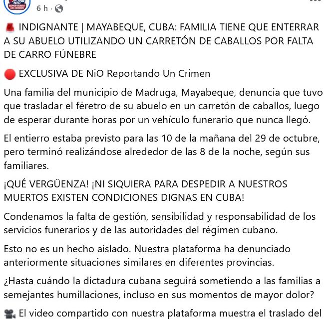 Familia en Mayabeque traslada féretro de su abuelo en un carretón tirado por un automóvil tras esperar horas por un carro fúnebre