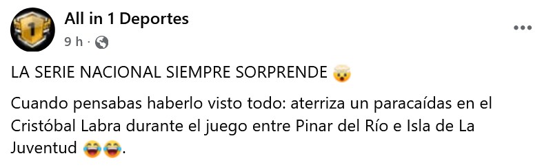 Serie Nacional de Béisbol suma otra escena insólita: parapente aterriza en pleno juego en Isla de la Juventud